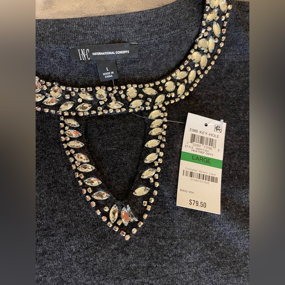 NWT. $80R INC Embellished Keyhole Sweater Size Large  Heather Onxy - Picture 4 of 6